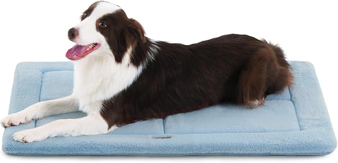 MADE 4 PETS Dog Crate Pad Bed for Medium Large Dogs, Washable & Reversible, Anti-Slip Kennel Mat for Cozy Sleeping, Soft Fluffy Dog Bed for Indoor & Outdoor Use, 35"x23", Blue