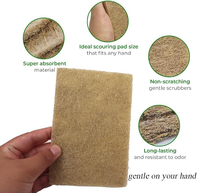 Natural Scouring Pads 15 Pack- Non-Scratch Sisal Cleaning Scrub Pads - Image 3