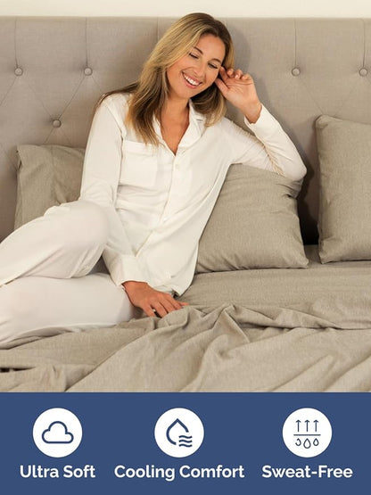Extra Deep Cal King Fitted Sheet - Hotel Luxury Single Fitted Sheet Only - Easily Fits 18 to 24 inch Mattress - Ultra Soft, Wrinkle Free with Extra Deep Pockets - Breathable & Comfy - Heathered Beige