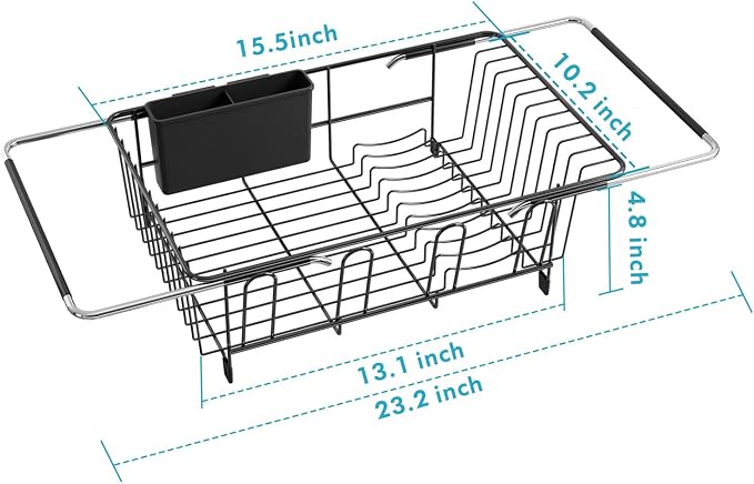 Over The Sink Expandable Dish Drainer Drying Rack in Stainless Steel - Image 6