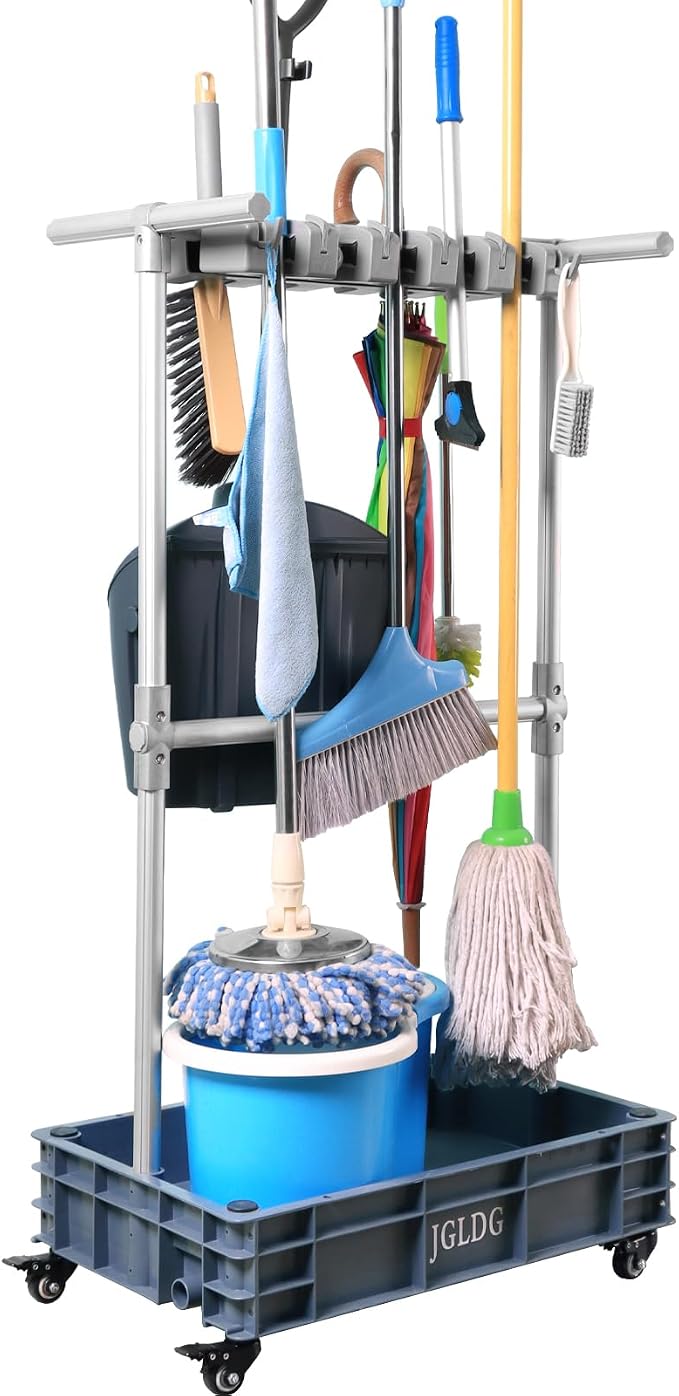 Mobile Mop and Broom Holder，Efficient Storage Solution by JGLDG