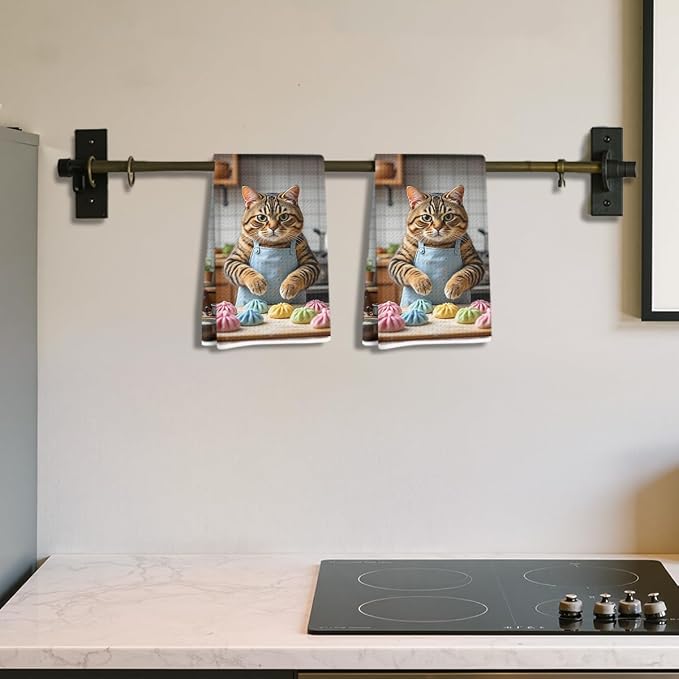 Hanamiya Na 2 Pcs Cute Cat Kitchen Towels 24x14 Inch, Cooking Cats Patterns - Image 3