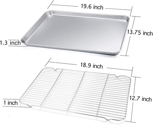 TeamFar Baking Sheet with Rack Set of 4, 20’’×14’’×1.2’’, Half Size Stainless - Image 2
