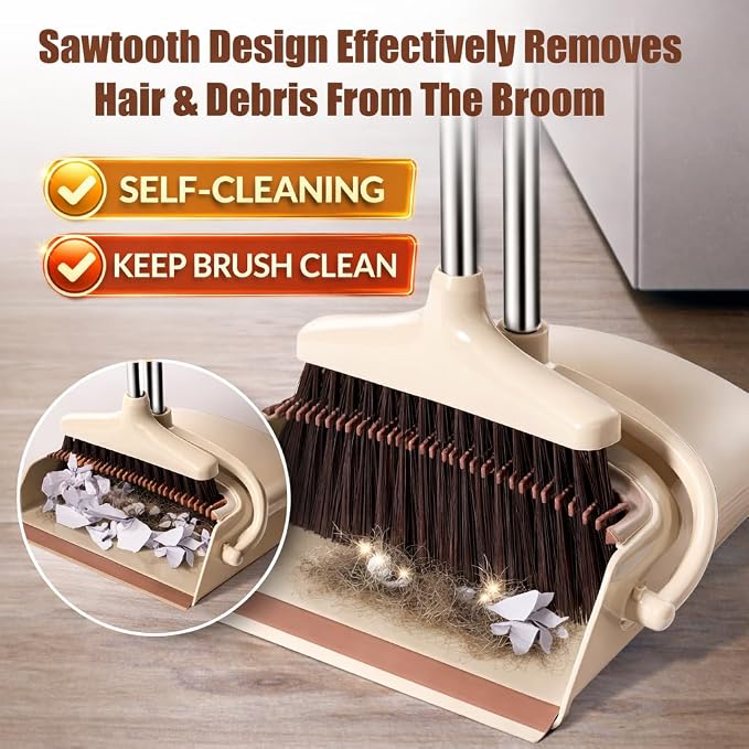 Broom and Dustpan Set with Long Handle and 6 Bonus Cleaning Tools, Upright - Image 4