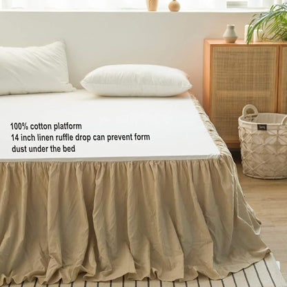 Simple&Opulence Belgian Linen Bed Skirt with Classic 14 inch Tailored Drop Dust Ruffle, Easy Fit Breathable Premium Natural Flax- Pleated Linen, Queen