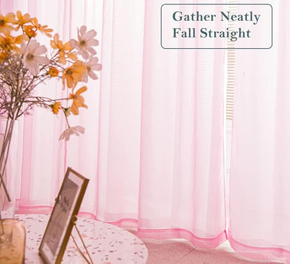 PI Sheer Curtains 63 inches Length with Grommet,Airy Voile Sheer Window Curtain for Girls Room/Fashion Shop 2 Panels (W52 X L63, Bright Pink)