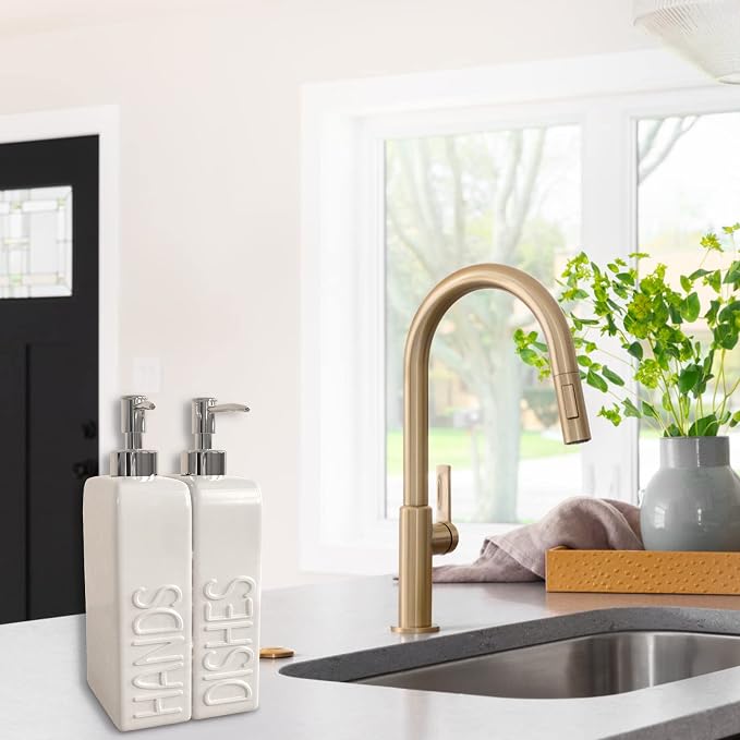 Soap Dispenser Set with Stainless Steel Pump, 2 Pack Ceramic Refillable Dish - Image 3