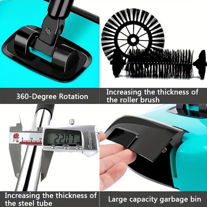 3 in 1 Carpet Sweeper, Manual Mini Hand Push Mop, 360° Rotating Floor Cleaner - Image 5