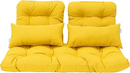 QILLOWAY Outdoor Patio Wicker Seat Cushions Group Loveseat/Two U-Shape/Two Lumbar Pillows for Patio Furniture,Wicker Loveseat,Bench,Porch,Settee of 5 (Yellow)