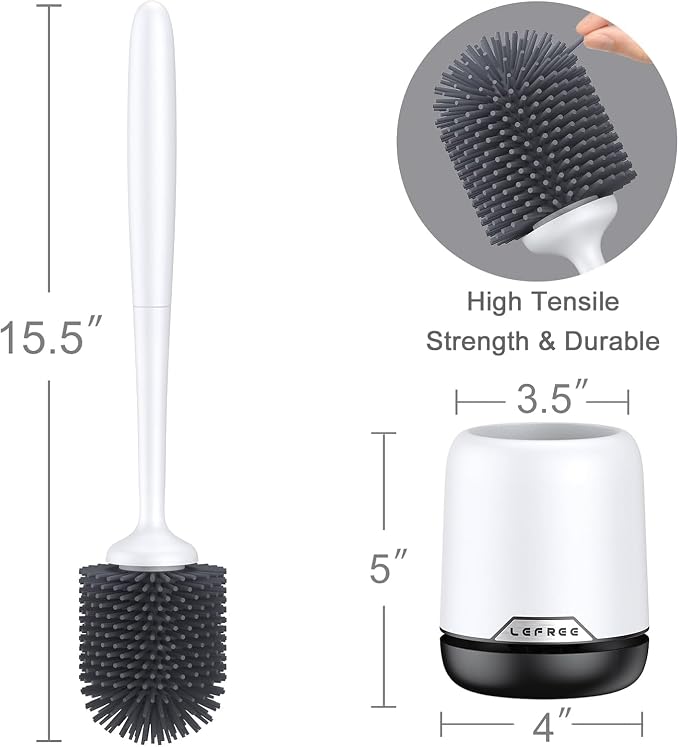 Lefree 2 Pack Silicone Toilet Bowl Brush and Holder Set - Image 3