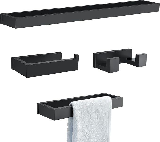 TNOMS Black Towel Bar Set, 4-Pieces Bathroom Hardware Set Modern Bathroom Towel by TNOMS