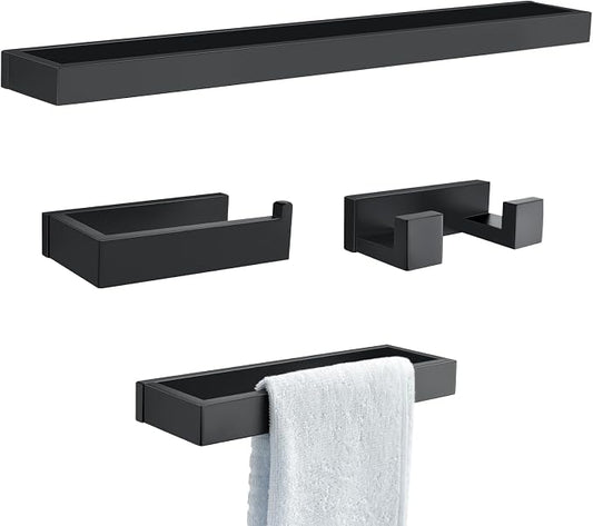 TNOMS Black Towel Bar Set, 4-Pieces Bathroom Hardware Set Modern Bathroom Towel by TNOMS