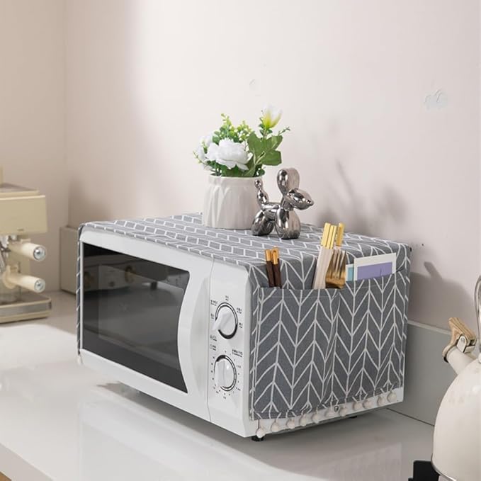 Microwave Oven Cover Dust Oil Proof Cotton Linen Waterproof Fabric Cloth Machine Protector Decorative Kitchen Appliance Cover 30 * 90cm Oven Cover Cloth Dust Cover(gray)