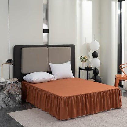 Terracotta Bed Skirt Full Size Ruffled Bed Skirt with Split Corners, Full Bed Skirt 16 Inch Drop, Full Size Bed Skirt Terracotta for Ruffled Bed Skirt with Split Corners, Bed Skirts Full Size