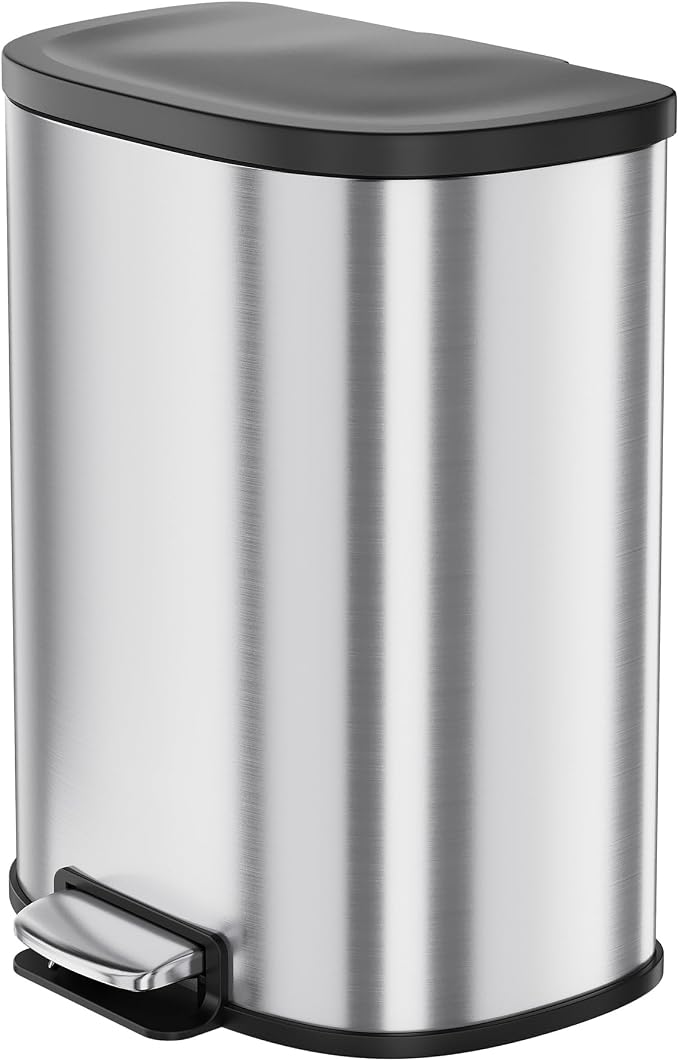 13.2 Gal/50L D-Shape Trash Can, Step-On Stainless Steel Garbage Can, Soft-Close by Unknown