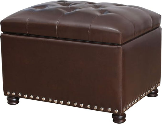 Joveco Faux Leather Storage Ottoman Bench Rectangle 24 Inch Foot Rest Ottomans by Joveco