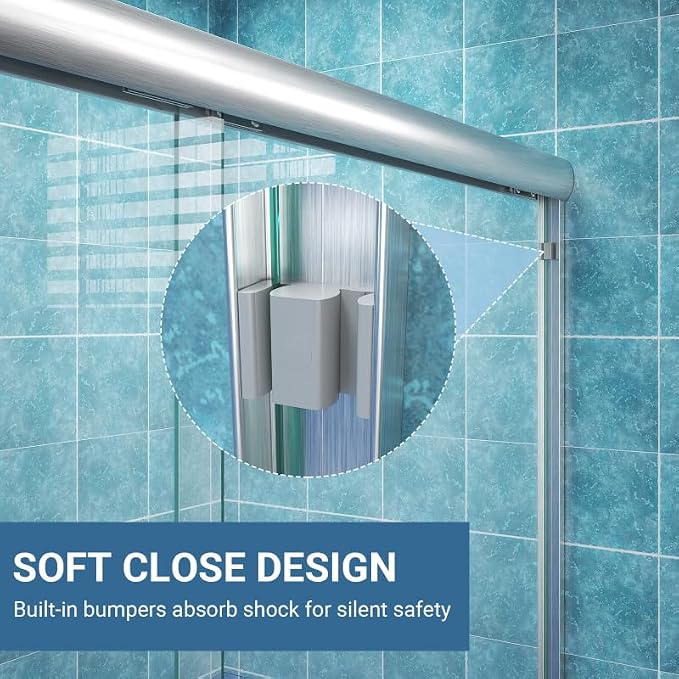 Glass Sliding Shower Door 56-60" W x 72" H, Semi Frameless Double Sliding - Image 6