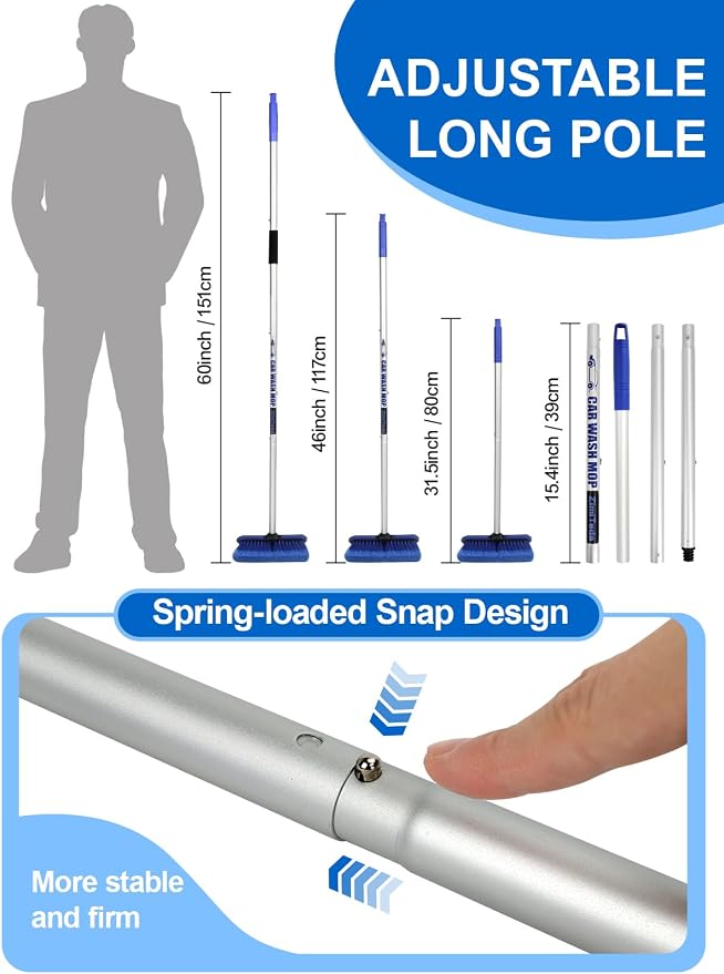 PBT Car Wash Brush with Long Handle 10'' Larger Soft Bristle Brush Head Rubber - Image 5