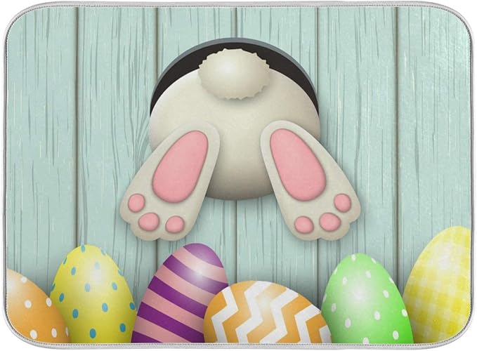 Happy Easter Eggs Bunny Tail Dish Drying Mat 16x18 by Wamika