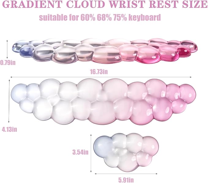 Ergonomic Cloud Silicone Gel Keyboard and Mouse Wrist Rest Set – Clear Wrist - Image 3