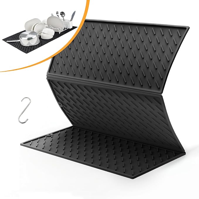 Dish Drying Mat for Kitchen Counter, Collapsible Trifold Large Dish Drainer Mat by Puliyunxiang