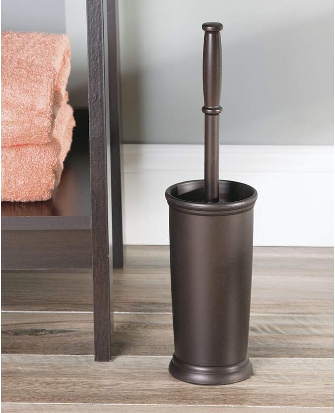 mDesign Metal Freestanding Slim Toilet Bowl Brush and Holder - Image 2