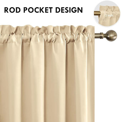 DWCN Blackout Curtains Room Darkening Thermal Insulated Bedroom Curtains Window Curtain Panels, 42 x 84 inches Long, Set of 2 Beige Rod Pocket Drapes