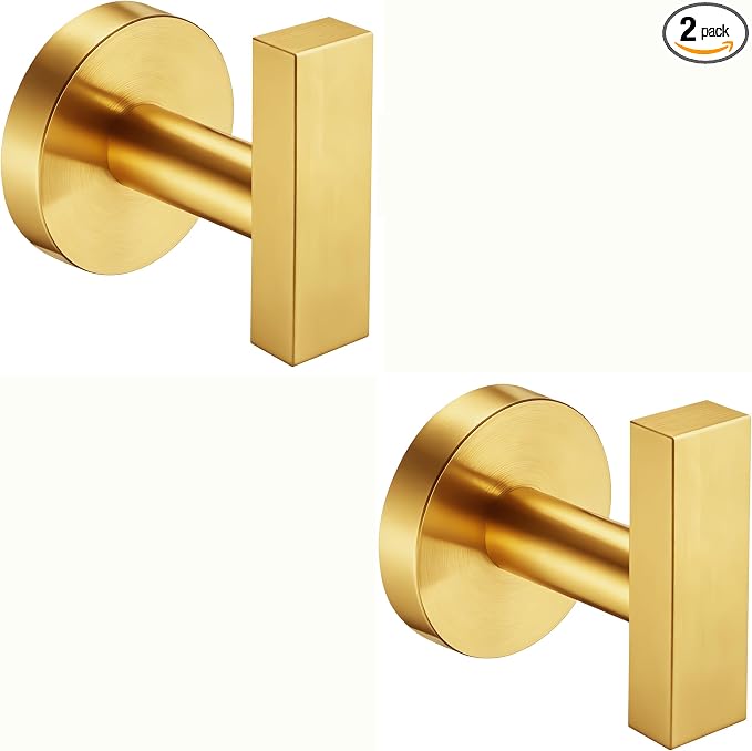 Nolimas Towel Hooks for Bathrooms, Brushed Gold Towel Hook for Kitchen Bathroom by Giveyourbathroomanewlook