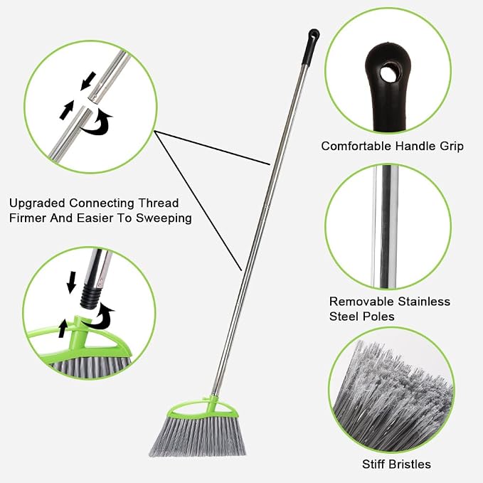 Heavy Duty Broom and Dustpan Set, Metal Stand Up Dustpan - Image 4