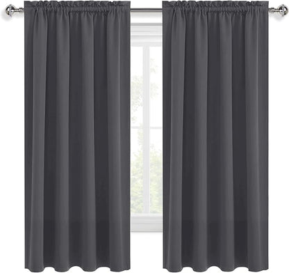 DWCN Kitchen Blackout Short Curtains for Bedroom 45 Inch Length 2 Panels Set, Solid Thermal Insulated Energy Saving Rod Pocket Window Treatment Curtains Blackout Draperies (W42 x L45 Inch, Dark Grey)