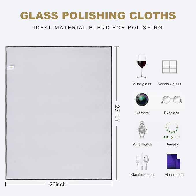 SINLAND Microfiber Glass Polishing Cloths Large Size Thick Lintless Drying - Image 2