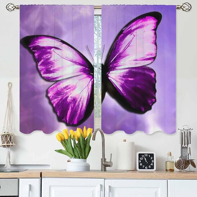 Purple Butterfly Kitchen Curtains Magical Mystical Beautiful Butterfly Short by Unknown