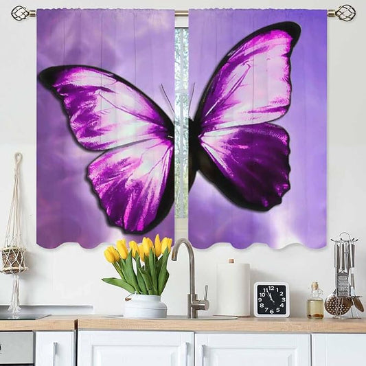Purple Butterfly Kitchen Curtains Magical Mystical Beautiful Butterfly Short by Unknown