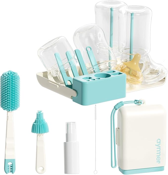 Baby Bottle Brush Cleaner Set - 10 in 1 Travel Bottle Cleaning Brush Kit by Aynmer