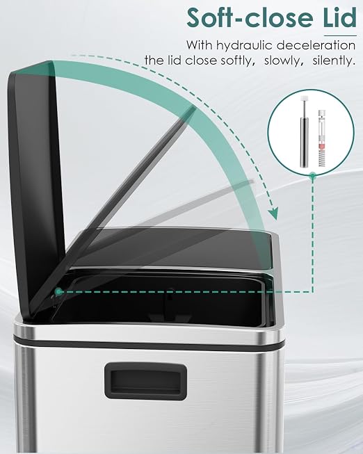 Arlopu 16 GallonStainless Steel Trash Can, 60L Dual Compartment, Metal Kitchen - Image 3