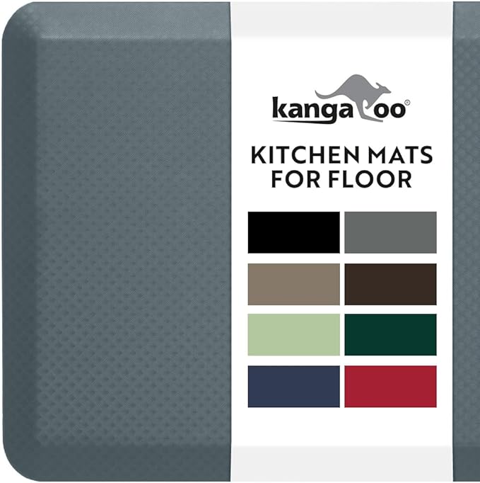 KANGAROO Thick Ergonomic Anti Fatigue Mats for Kitchen Floor, 58x20, Cushioned Standing Office Desk Mat, Waterproof Scratch Resistant Topside, Supportive All Day Comfort Padded Foam Rugs, Charcoal