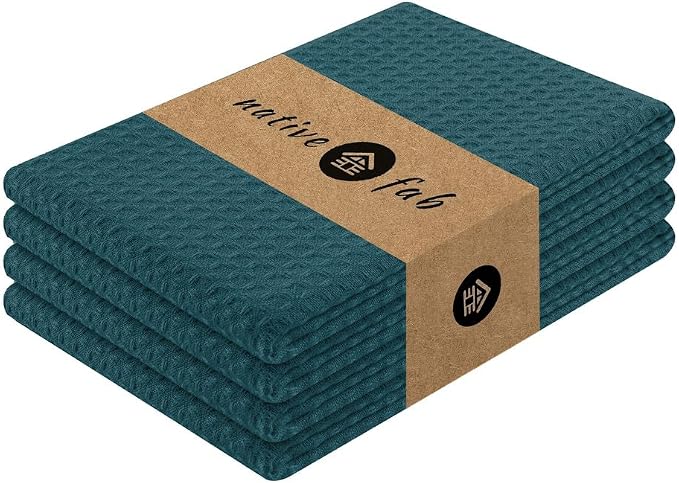 Native Fab Waffle Weave Kitchen Towels, 4 Pack, 16x26 inches, 100% Cotton by NativeFab