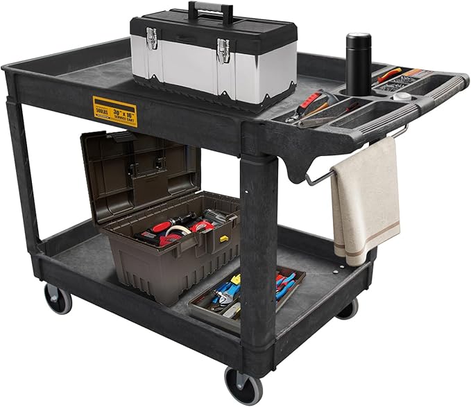 Utility Service Cart, 2-Shelf 500LBS Heavy Duty Plastic Rolling Utility Cart - Image 2