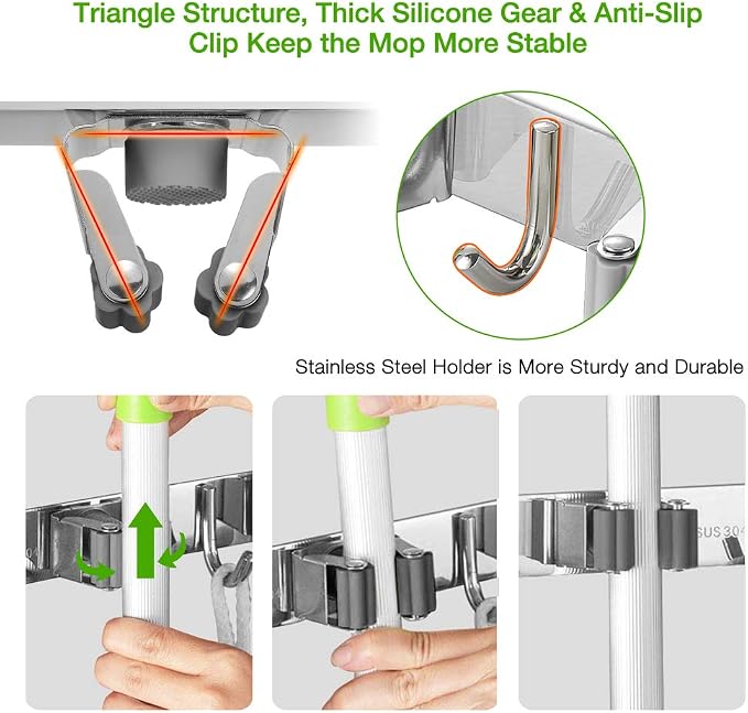 Broom Closet Organizer Wall Mounted, Fyrcomft Heavy Duty Stainless Easy Install - Image 3