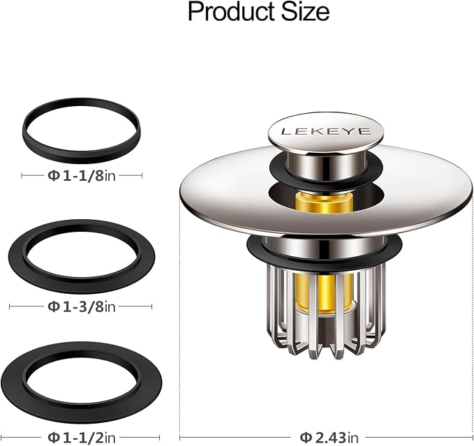 LEKEYE Bathroom Sink Stopper | Shower Drain Hair Catcher | Pop-up Sink Drain - Image 3