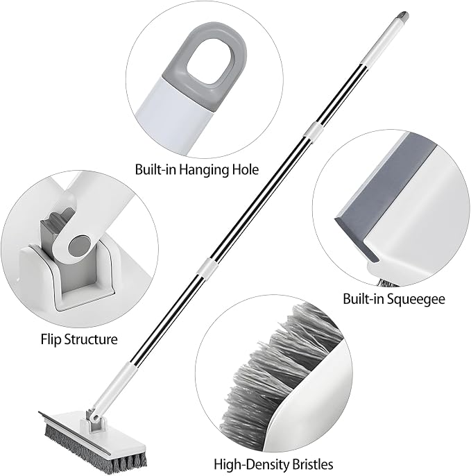 Floor Scrub Brush with 55" Long Handle, 2-in-1 Floor Brush with Built-in - Image 7