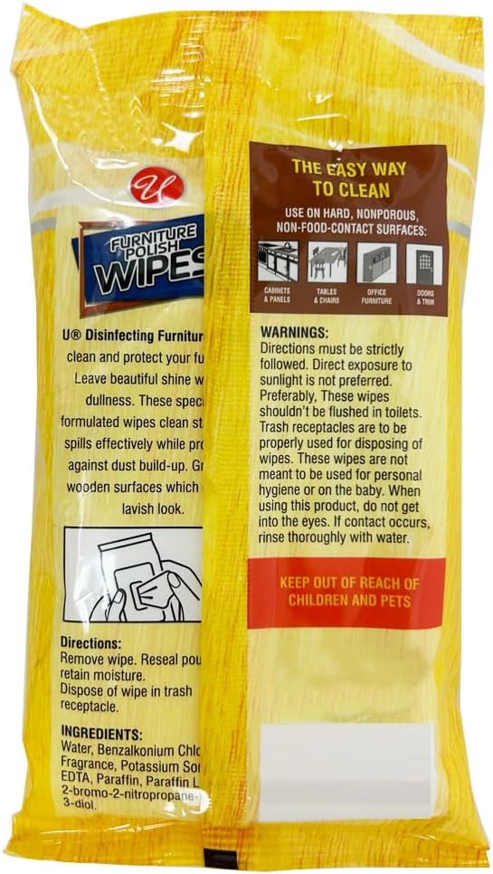 84Pc Wood Cleaner Polishing Wipes Shine Protect Furniture Doors Lemon Scent 2Pk - Image 5