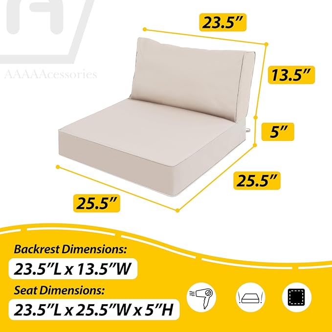 AAAAAcessories Outdoor Deep Seat Cushions, Waterproof, Fade-Resistant Patio Furniture Replacement Cushions, 23.5" x 25.5" x 5" + 23.5" x 13.5", Khaki Beige