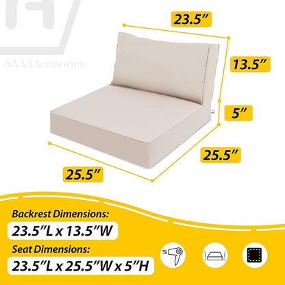 AAAAAcessories Outdoor Deep Seat Cushions, Waterproof, Fade-Resistant Patio Furniture Replacement Cushions, 23.5" x 25.5" x 5" + 23.5" x 13.5", Khaki Beige