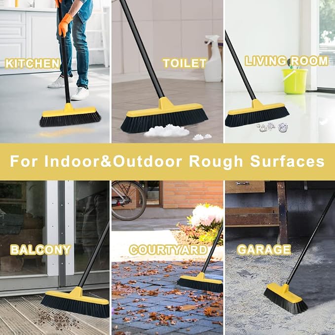 Push Broom with Long Handle, Floor Brush 51.6 inch Soft Bristle Broom 12.2" Wide - Image 4