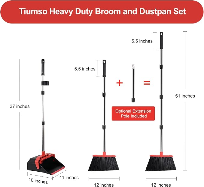 Large Upright Broom and Dustpan, Heavy Duty Dust Pan - Image 8