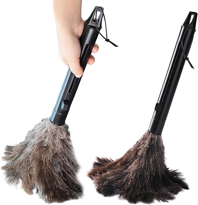 2pcs Feather Duster, Retractable Handle Fluffy and Natural Feather Duster - Image 9