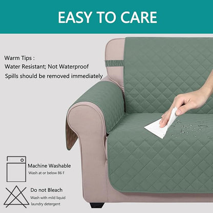 U-NICE HOME Loveseat Sofa Cover Reversible Couch Covers for 2 Cushion Couch for Dogs Furniture Protector Cover with Elastic Straps Water Resistant(Loveseat Small, Greyish Green/Taupe)