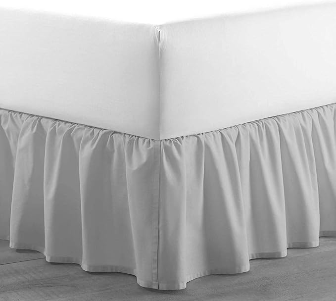 SlumberWell Full Bed Skirt with Split Corners, Soft Microfiber, 21 Inch Drop, Light Grey Solid, Elegant Ruffled Design