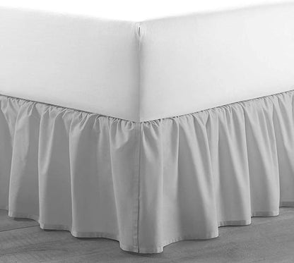 SlumberWell Full Bed Skirt with Split Corners, Soft Microfiber, 21 Inch Drop, Light Grey Solid, Elegant Ruffled Design